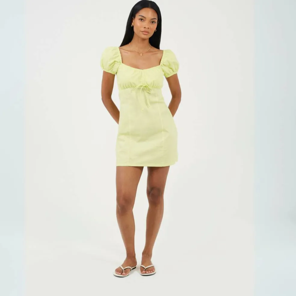 Womens Puff Sleeve Mini Dress with Sweetheart Neckline