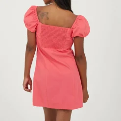 Womens Puff Sleeve Mini Dress with Sweetheart Neckline