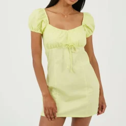 Womens Puff Sleeve Mini Dress with Sweetheart Neckline