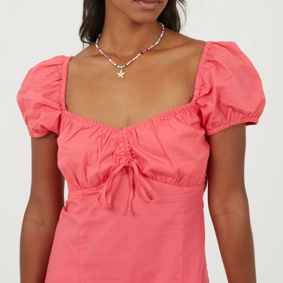 Womens Puff Sleeve Mini Dress with Sweetheart Neckline
