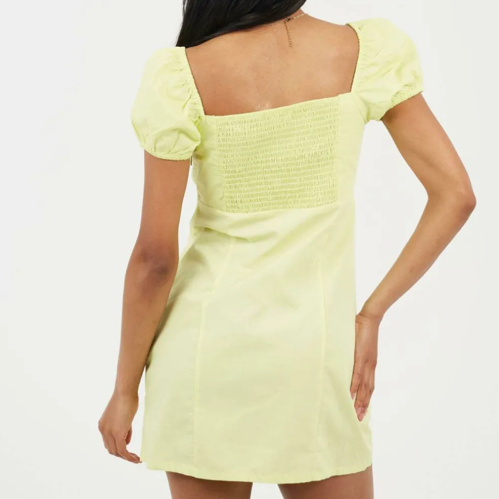 Womens Puff Sleeve Mini Dress with Sweetheart Neckline