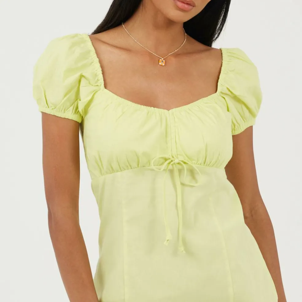 Womens Puff Sleeve Mini Dress with Sweetheart Neckline