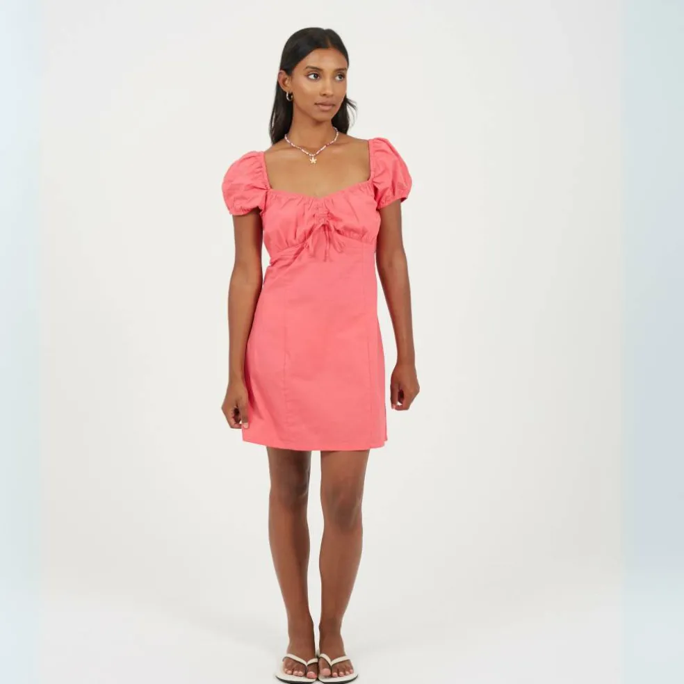 Womens Puff Sleeve Mini Dress with Sweetheart Neckline