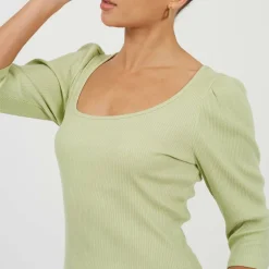 Womens Puff Sleeve Square Neck Top