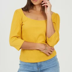 Womens Puff Sleeve Square Neck Top