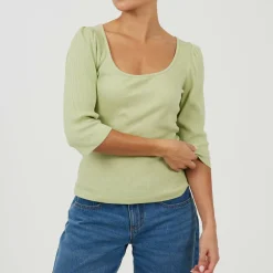 Womens Puff Sleeve Square Neck Top