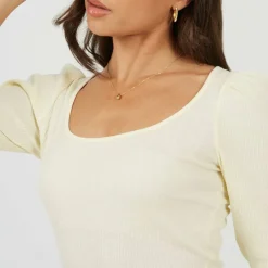 Womens Puff Sleeve Square Neck Top