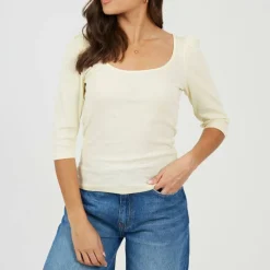 Womens Puff Sleeve Square Neck Top