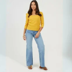 Womens Puff Sleeve Square Neck Top