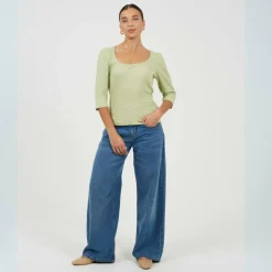 Womens Puff Sleeve Square Neck Top