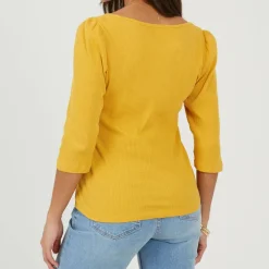 Womens Puff Sleeve Square Neck Top