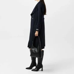 Womens Rose Belted Midi Wool Long Sleeve Coat