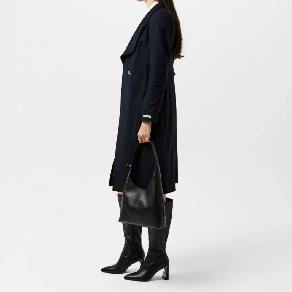 Womens Rose Belted Midi Wool Long Sleeve Coat