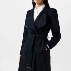 Womens Rose Belted Midi Wool Long Sleeve Coat