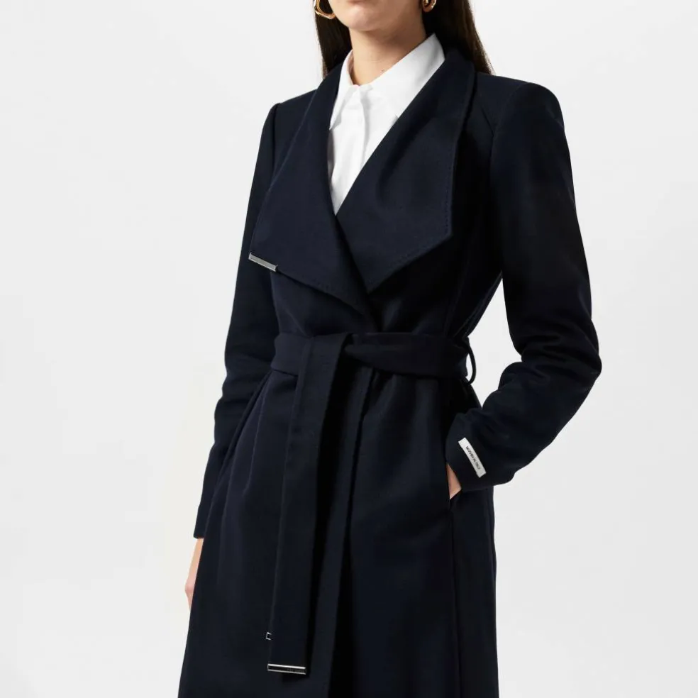 Womens Rose Belted Midi Wool Long Sleeve Coat