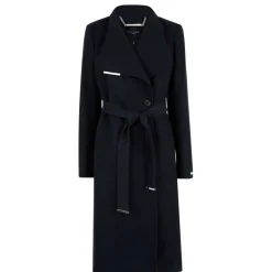 Womens Rose Belted Midi Wool Long Sleeve Coat
