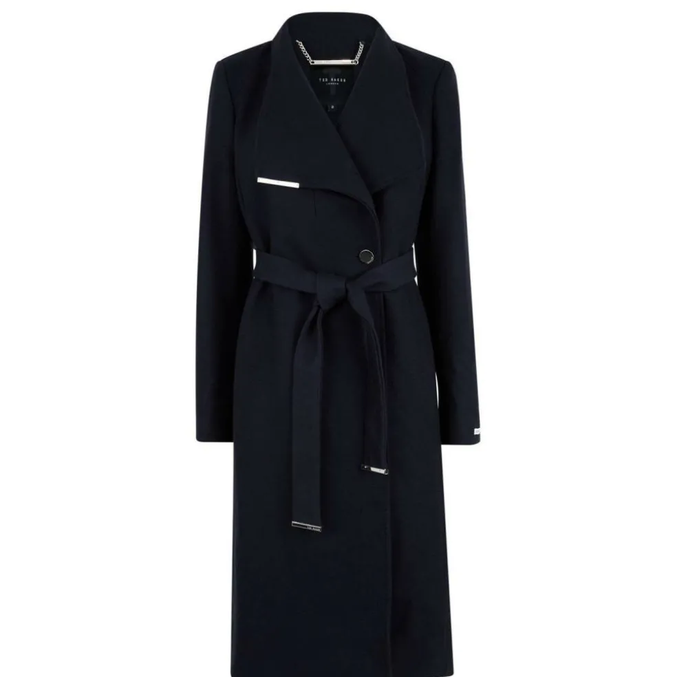 Womens Rose Belted Midi Wool Long Sleeve Coat