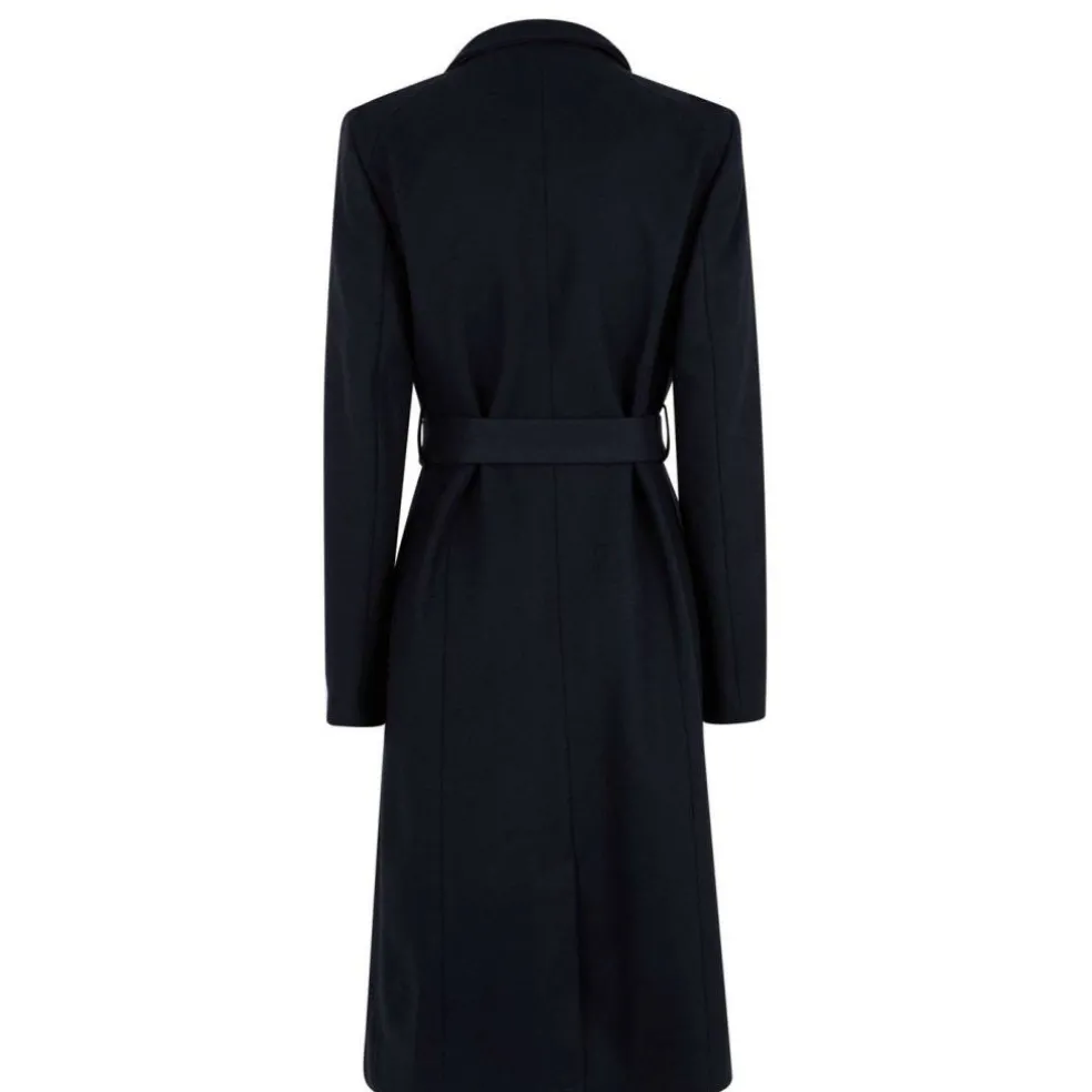 Womens Rose Belted Midi Wool Long Sleeve Coat