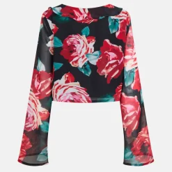 Women's Rose Cropped Long-Sleeve Blouse
