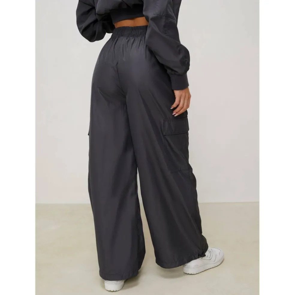 Womens Satin Cargo Open Hem Fleece Jogger