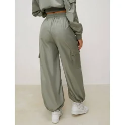 Womens Satin Cargo Open Hem Fleece Jogger