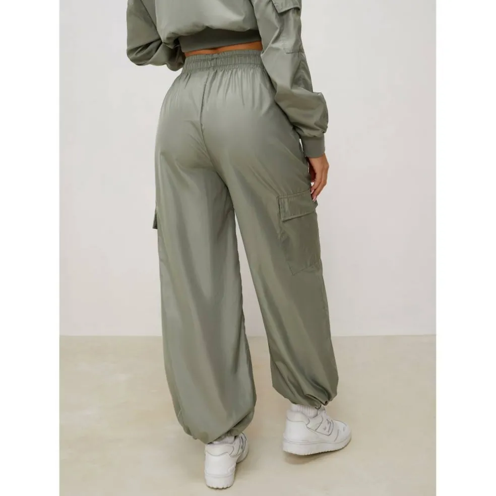 Womens Satin Cargo Open Hem Fleece Jogger