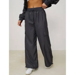 Womens Satin Cargo Open Hem Fleece Jogger