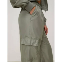 Womens Satin Cargo Open Hem Fleece Jogger