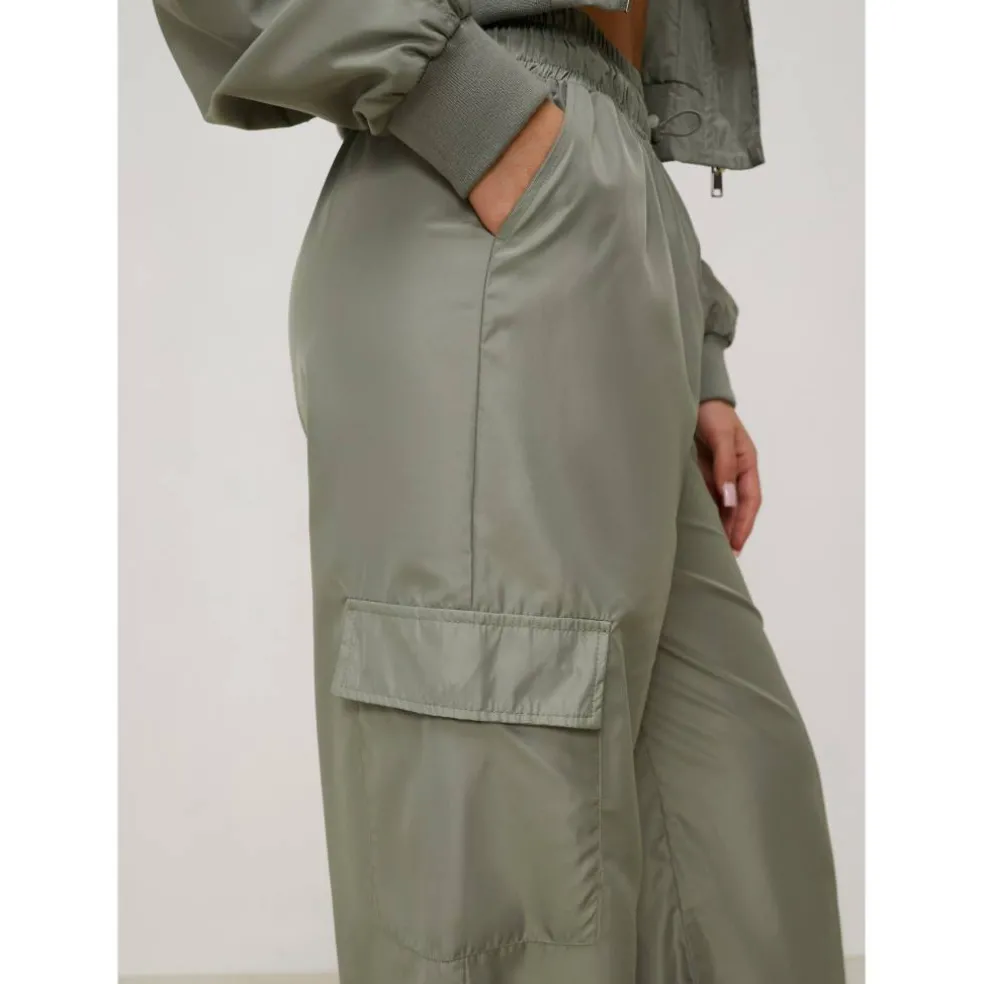 Womens Satin Cargo Open Hem Fleece Jogger