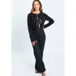 Women's Sequin Bow Long-Sleeve Blouse