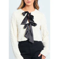 Women's Sequin Bow Long-Sleeve Blouse