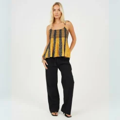 Womens Shirred Bust Vest with Floral Stripe Print