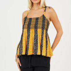 Womens Shirred Bust Vest with Floral Stripe Print