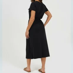 Womens Short Sleeve Tie Waist Utility Dress