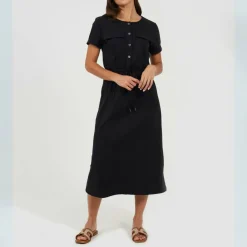 Womens Short Sleeve Tie Waist Utility Dress
