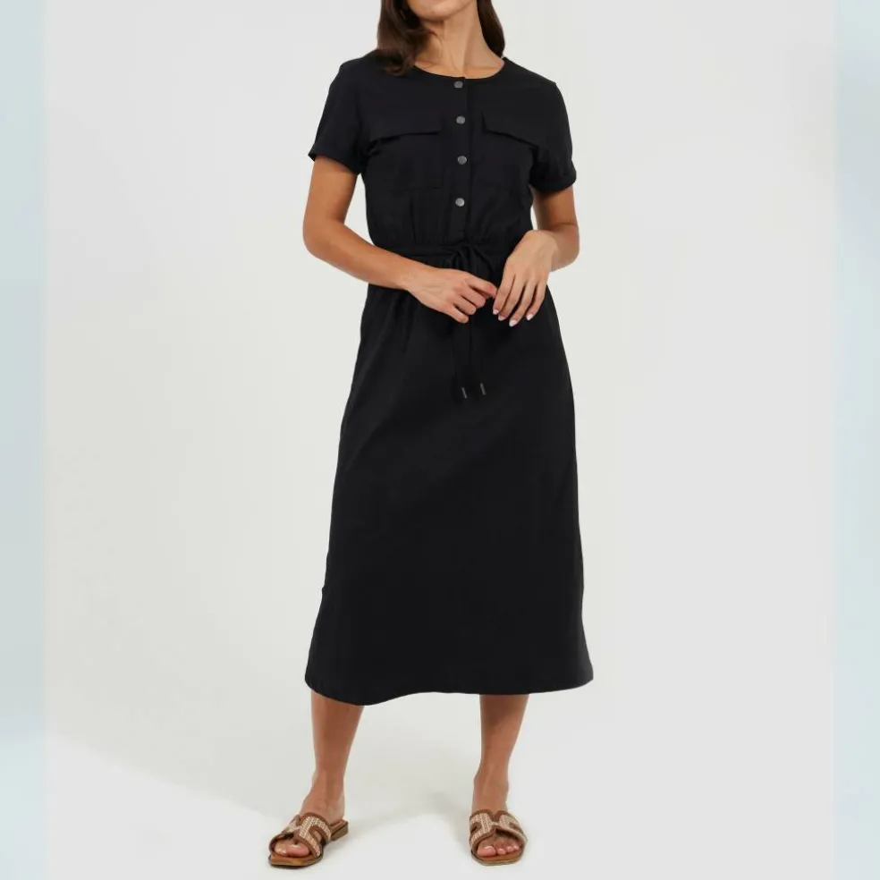 Womens Short Sleeve Tie Waist Utility Dress