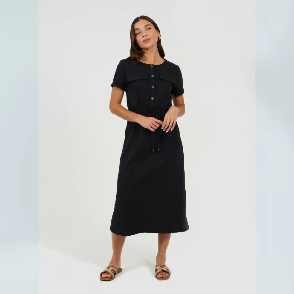Womens Short Sleeve Tie Waist Utility Dress