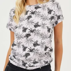 Womens Short Sleeve T-Shirt with Palm Tree Print