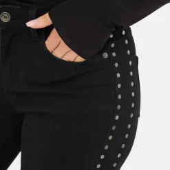 Women's Side Studded High Waisted Cotton Skinny Jeans