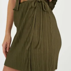 Womens Side Tie Plisse Mini Skirt