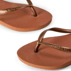 Women's Slim Dark Brown Metal Flip Flops