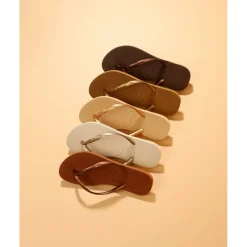Women's Slim Dark Brown Metal Flip Flops