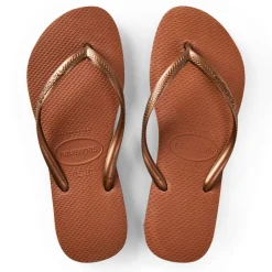 Women's Slim Dark Brown Metal Flip Flops