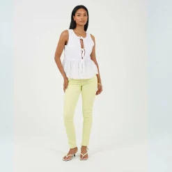Womens Slim Fit Pastel Yellow Jeans