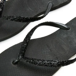 Women's Slim Glitter Black Flip Flops