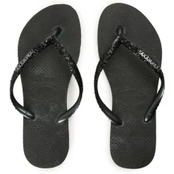 Women's Slim Glitter Black Flip Flops