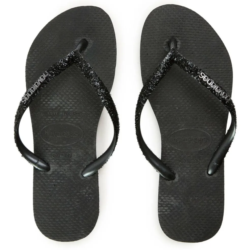 Women's Slim Glitter Black Flip Flops