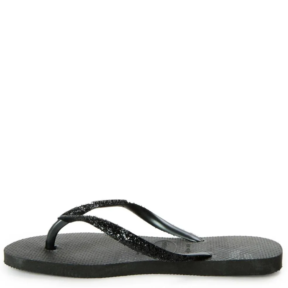Women's Slim Glitter Black Flip Flops