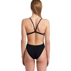 Womens Solid Lace Back Swimsuit