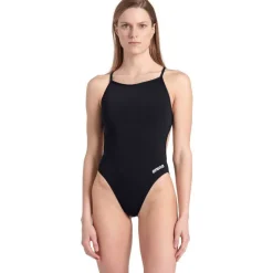 Womens Solid Lace Back Swimsuit